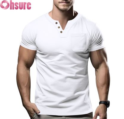 2025 Summer New Men's Casual V-Neck T-Shirt Slim Fit Short-Sleeved Top with Silk Screen Printing