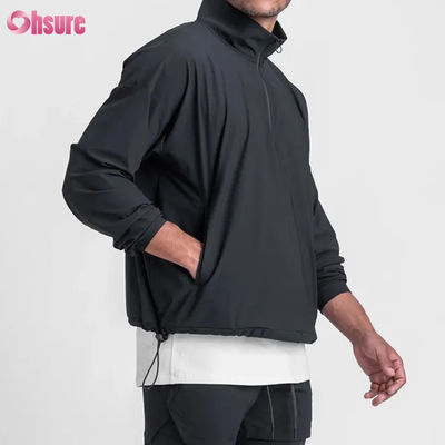 Men's High-Grade Quarter Zipper Waterproof Breathable Woven Jacket with Adjustable Bottom Half Zip Design Mock Neck for Winter