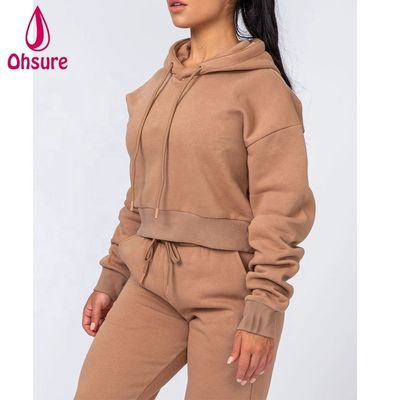 Fitness Wear Women Pullover Tops Organic Cotton Fleece Sport Hoodies Puff logo Women Workout Fitness Hoodies