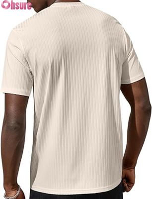 Mens Short Sleeve Basic T Shirt Casual Round Neck Ribbed Tee Top