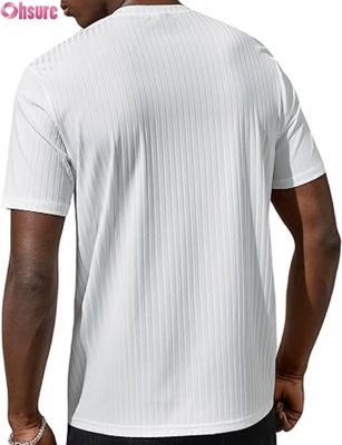 Mens Short Sleeve Basic T Shirt Casual Round Neck Ribbed Tee Top