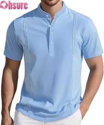 Men's Casual Henley T-Shirts Classic Button Solid Color Summer Tees