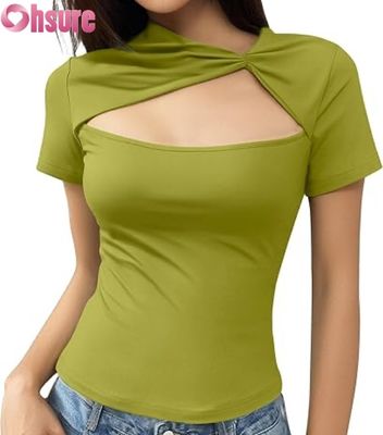 Women's Summer Slim Fit T-Shirts | Cut Out Short Sleeve Crew Neck Tops | 2025 Fashion OEM Custom