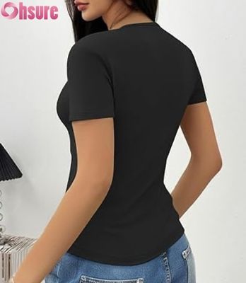 Women's Summer Slim Fit T-Shirts | Cut Out Short Sleeve Crew Neck Tops | 2025 Fashion OEM Custom