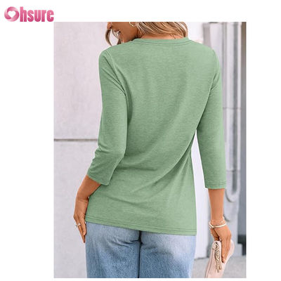 Three Quarter Sleeve Fitness T-shirt Cotton Tops Casual Tees O-Neck  Woman T Shirt Work Sport T-shirt