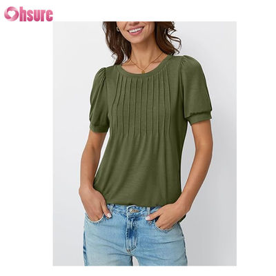 Women Tops Short Sleeve T-Shirts Blouses Dressy Casual Business Pleated Summer Fashion 2025 Basic Comfy Clothes