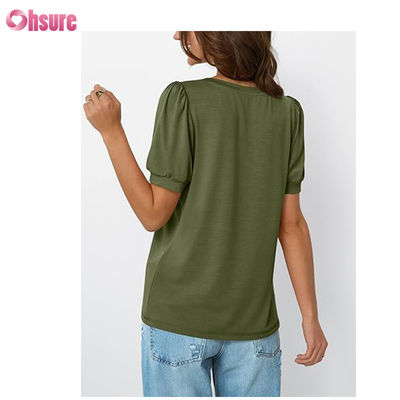 Women Tops Short Sleeve T-Shirts Blouses Dressy Casual Business Pleated Summer Fashion 2025 Basic Comfy Clothes