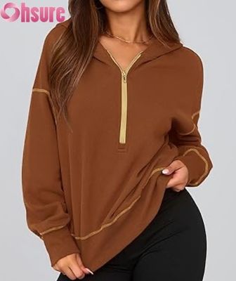 Women's Half Zip Pullover Hoodie | Oversized Fleece Sweatshirt | Custom Logo
