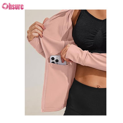 Custom Logo New Fashion Solid Color Pocket Pullover Zip up Leisure Sports Fitness Sweatshirt OEM High Quality for Women