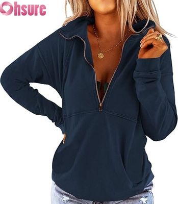 Women's Half Zip Sweatshirt Casual Pullover Fleece Hoodie OEM ODM Manufacturer
