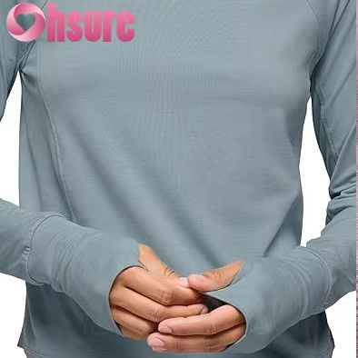 Women's Eco-Friendly Yoga Hoodies Collar Long Sleeve Sweatshirt Knitted Fitness Sports Tops with Front Logo
