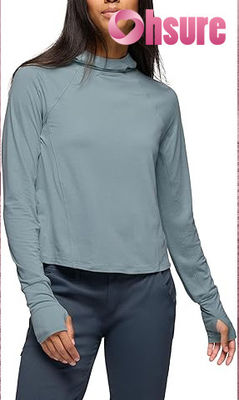 Women's Eco-Friendly Yoga Hoodies Collar Long Sleeve Sweatshirt Knitted Fitness Sports Tops with Front Logo