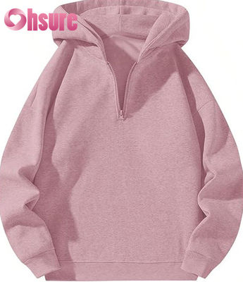 Women's High Quality Fleece Quarter Hoodie with Custom Logo Long Sleeve and Warm Color Letter Printing for Autumn