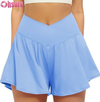 Women's High Waist Athletic Skorts 2-in-1 Flowy Running Shorts Inner Liner Pockets Yoga Tennis Workout Activewear Hot Shorts