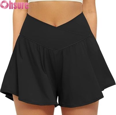 Women's High Waist Athletic Skorts 2-in-1 Flowy Running Shorts Inner Liner Pockets Yoga Tennis Workout Activewear Hot Shorts