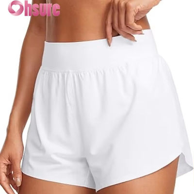 High-Waisted Dolphin Style Athletic Running Shorts for Women Sexy Mesh Liner 3\" High Split Comfortable Yog