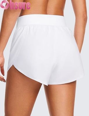 High-Waisted Dolphin Style Athletic Running Shorts for Women Sexy Mesh Liner 3\" High Split Comfortable Yog