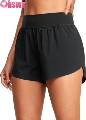 High-Waisted Dolphin Style Athletic Running Shorts for Women Sexy Mesh Liner 3\" High Split Comfortable Yog