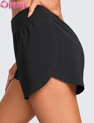 High-Waisted Dolphin Style Athletic Running Shorts for Women Sexy Mesh Liner 3\" High Split Comfortable Yog