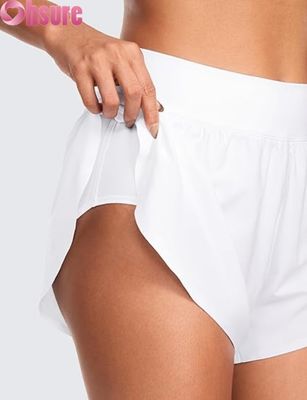 High-Waisted Dolphin Style Athletic Running Shorts for Women Sexy Mesh Liner 3\" High Split Comfortable Yog