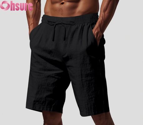Men's Lightweight Linen Casual Shorts Summer Breathable Beach Sports Loose Fit Mid-Length Elastic Waist Comfortable