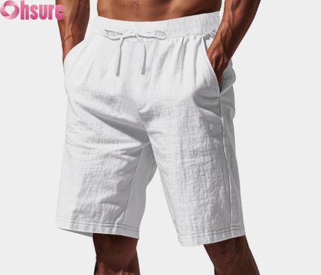 Men's Lightweight Linen Casual Shorts Summer Breathable Beach Sports Loose Fit Mid-Length Elastic Waist Comfortable