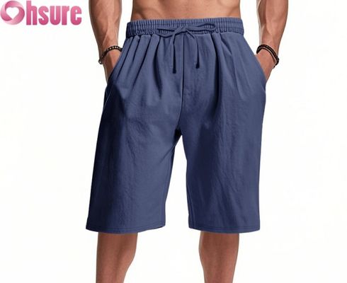 Men's Lightweight Linen Casual Shorts Summer Breathable Beach Sports Loose Fit Mid-Length Elastic Waist Comfortable