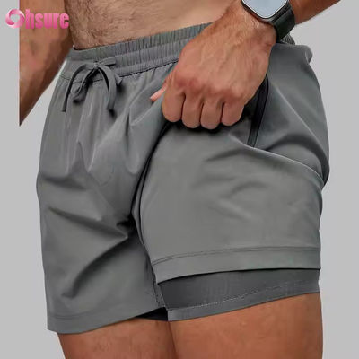Custom High Quality Nylon Spandex Split Hem Double Layer 5 in Sports 2 in 1 Gym Running Shorts for Men