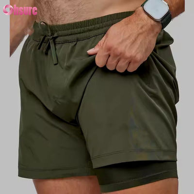 Custom High Quality Nylon Spandex Split Hem Double Layer 5 in Sports 2 in 1 Gym Running Shorts for Men