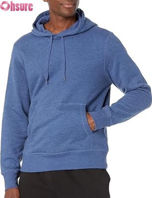 Men's Casual Solid Color Long Sleeve Pullover Hoodie with Drawstring Sports Pocket Customized Fashion Sweatshirt