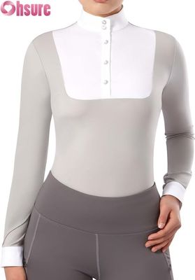 Women's Equestrian Long Sleeve Show Shirt  Riding Top with Patchwork Design | Horse Riding Apparel OEM