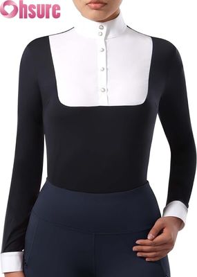 Women's Equestrian Long Sleeve Show Shirt  Riding Top with Patchwork Design | Horse Riding Apparel OEM