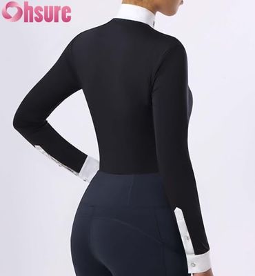 Women's Equestrian Long Sleeve Show Shirt  Riding Top with Patchwork Design | Horse Riding Apparel OEM