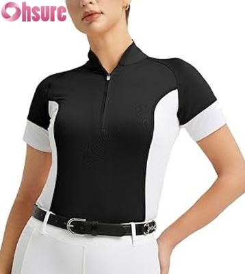 Wholesale Custom Equestrian Competition Shirt for Women  Breathable Riding Show Tops Short Sleeve Horse Riding Apparel
