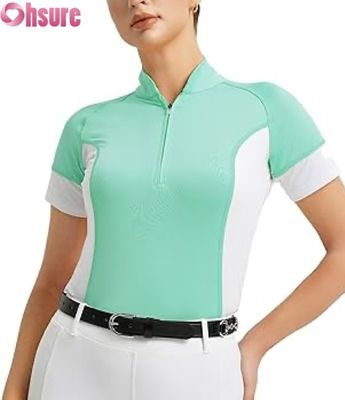 Wholesale Custom Equestrian Competition Shirt for Women  Breathable Riding Show Tops Short Sleeve Horse Riding Apparel