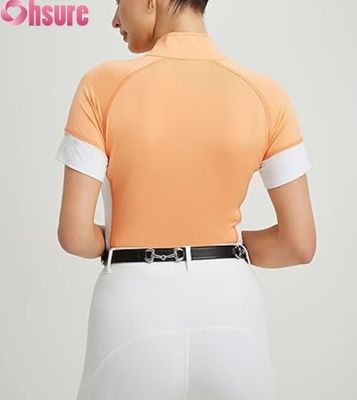 Wholesale Custom Equestrian Competition Shirt for Women  Breathable Riding Show Tops Short Sleeve Horse Riding Apparel