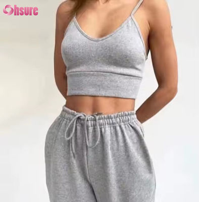 Customization Fashion Sport French Terry Sweatsuits Women's 3 Piece Jogger Set Sweatpants and Cut Hem Crop Top Set
