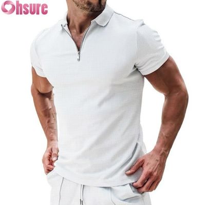 Men's Summer Casual Short Sleeve for Polo T-Shirt Cotton Waffle Knit Fabric Sustainable and Blank Design