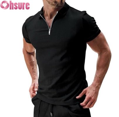 Men's Summer Casual Short Sleeve for Polo T-Shirt Cotton Waffle Knit Fabric Sustainable and Blank Design