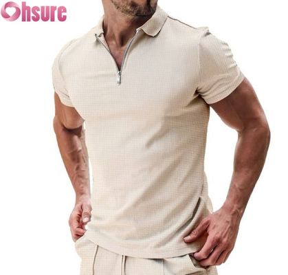 Men's Summer Casual Short Sleeve for Polo T-Shirt Cotton Waffle Knit Fabric Sustainable and Blank Design
