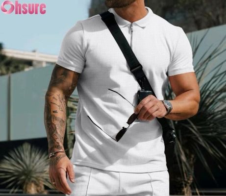 Men's Summer Casual Short Sleeve for Polo T-Shirt Cotton Waffle Knit Fabric Sustainable and Blank Design
