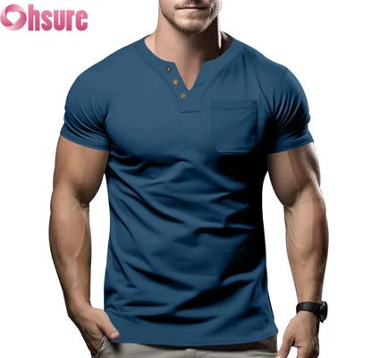 2025 Summer New Men's Casual V-Neck T-Shirt Slim Fit Short-Sleeved Top with Silk Screen Printing