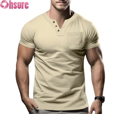 2025 Summer New Men's Casual V-Neck T-Shirt Slim Fit Short-Sleeved Top with Silk Screen Printing