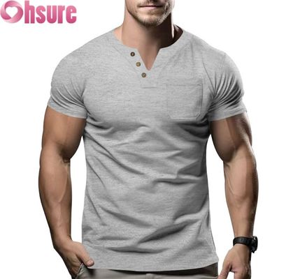 2025 Summer New Men's Casual V-Neck T-Shirt Slim Fit Short-Sleeved Top with Silk Screen Printing