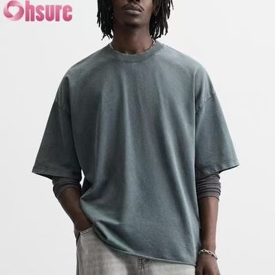 Custom Heavyweight T-Shirt for Men - Washed Cotton Vintage Streetwear, Oversized Drop Shoulder Design, Bulk Order Available