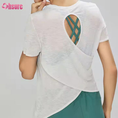 Women's Light Weight Back Hollowed Short Sleeve Gym T Shirt Breathable Quick Dry Transparent Casual Yoga T-shirts