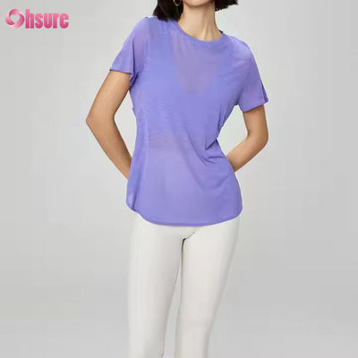 Women's Light Weight Back Hollowed Short Sleeve Gym T Shirt Breathable Quick Dry Transparent Casual Yoga T-shirts