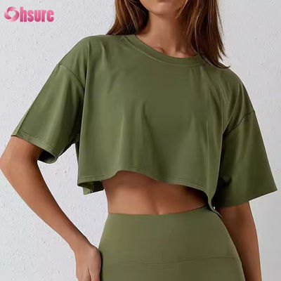 2025 Loose Quick Dry Running Workout Gym Top Fitness Training Yoga Clothing Sport T Shirts Crop Tops for Women