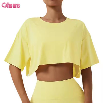 2025 Loose Quick Dry Running Workout Gym Top Fitness Training Yoga Clothing Sport T Shirts Crop Tops for Women