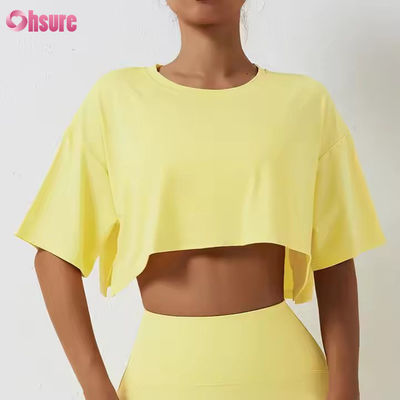 2025 Loose Quick Dry Running Workout Gym Top Fitness Training Yoga Clothing Sport T Shirts Crop Tops for Women